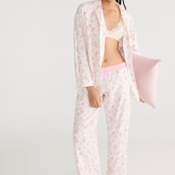 NWOT Aeropostale Pink Floral bow woven pajama pants size Large - Picture 2 of 8